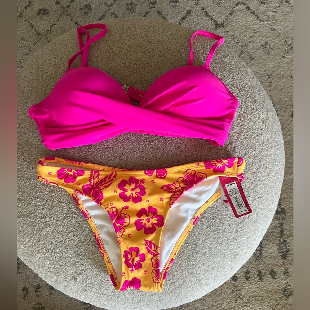 Neon floral bikini set